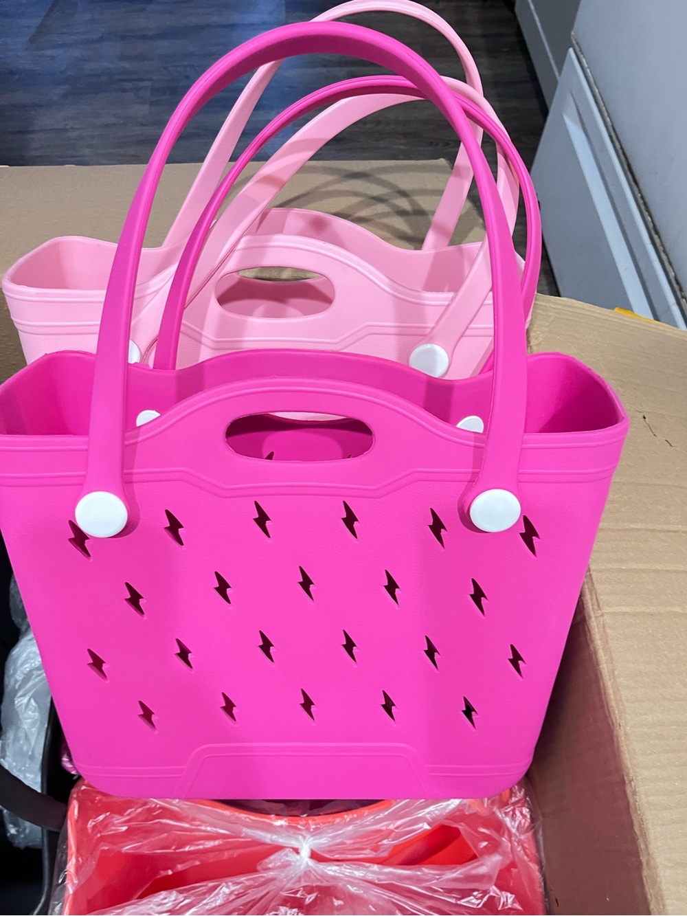 Pink Women's Tote Bag with Lightning Cutouts